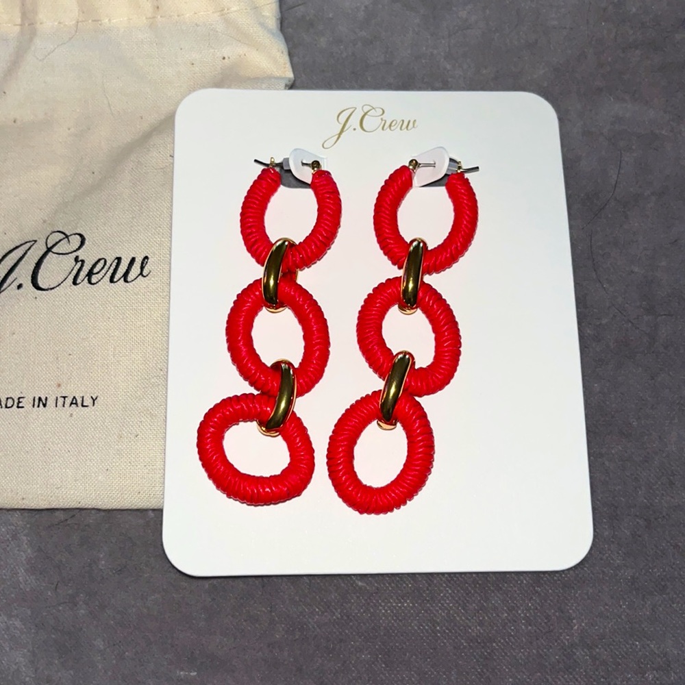 J.crew Cotton raffia-wrapped chain earrings
NWT Red